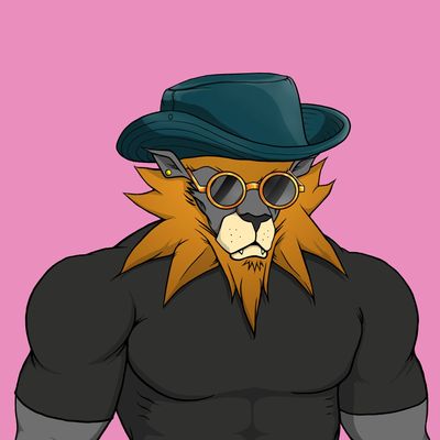 An illustration of a lion character wearing round sunglasses, a teal fedora, and a black t-shirt, set against a pink background. The image represents the "Loaded Lion" NFT PFP purchased on the Crypto.com NFT platform on January 12, 2022, as a personalized avatar for the user's Web3 identity.
