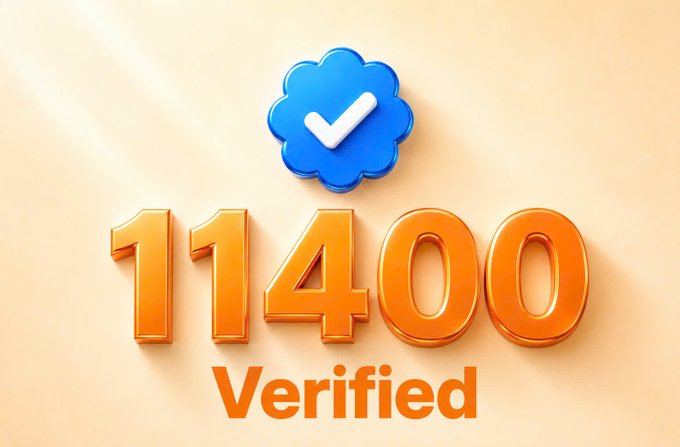 A graphic showing a blue verified checkmark badge above orange 3D text reading '11400 Verified' on a cream background.
