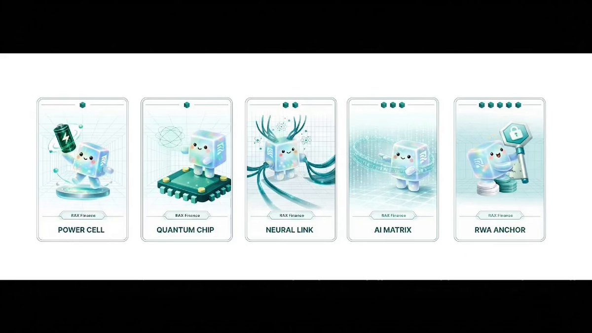 The image features five different cartoon-style cards with various characters and objects related to the RAX Forge app. The cards are arranged vertically against a white background, showcasing their unique designs and messages. One of the cards displays a robot character on a platform, while another shows a robot holding a computer chip in its hands. There is also a robot standing next to a computer screen with a mouse attached to it. These illustrations provide an engaging visual representation of the app's features and functions for potential users or followers who are interested in the RAX Forge community.