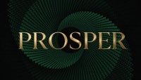 A dark green logo for 'PROSPER' displayed on a black background with a swirling circular pattern.