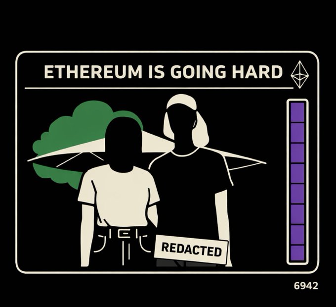 ersi is going hard, with a purple and green background and two silhouetted figures holding signs reading "redacted".