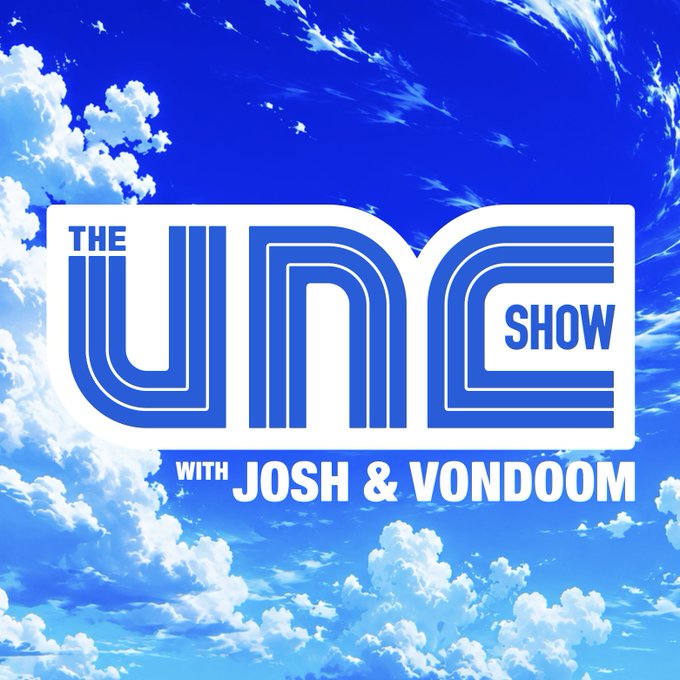 A logo for 'THE UMC SHOW WITH JOSH & VONDOOM' displayed against a bright blue sky with fluffy white clouds.