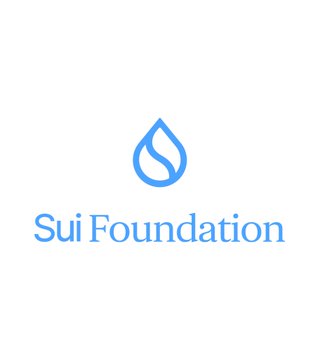 This image displays the original "Sui Foundation" logo, featuring a water droplet icon and a serif font, which the accompanying post critiques as a "Before" example for a redesign.