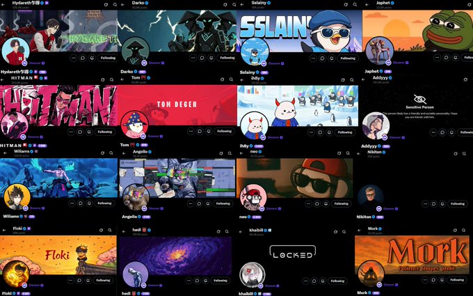 A grid view of multiple Twitch live streaming channels showing various games and streamers including Hydraeth, Darko, Ssaliny, Japhet, HITMAN, Tom, Dolly, Addyyy, Williams, Angelox, nws, Nikitom, Floki, bae6, khaldii, and Mork.