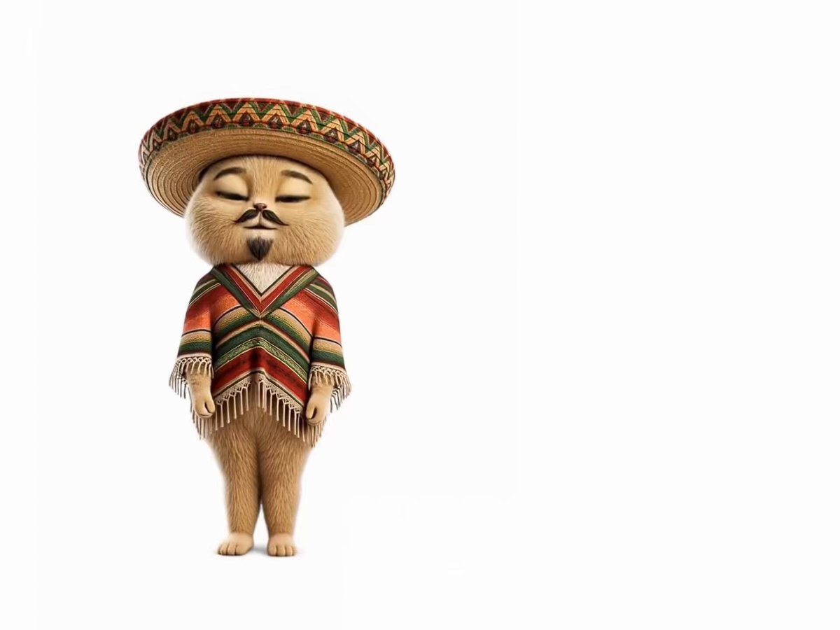 The image features a cartoon cat wearing a sombrero, poncho, and a mustache. It appears to be standing against a white background with a gray border. The caption of the image reads "$TACO". This suggests that the image is related to a post about tacos or food in general.