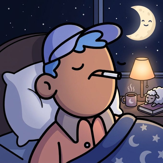 A cartoon illustration shows a sleeping child with a blue nightcap and thermometer in their mouth, next to a window with a smiling crescent moon and stars.