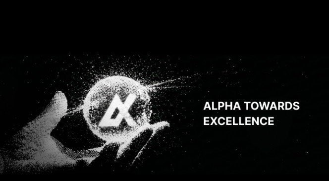 A hand cradles a glowing sphere containing the "α" symbol alongside the text "ALPHA TOWARDS EXCELLENCE," visually representing AlphaX's brand identity and its promise of elevated, effortless earning—reinforcing the post's message about Auto-Earn being a standout, no-strings-attached feature for trading users.