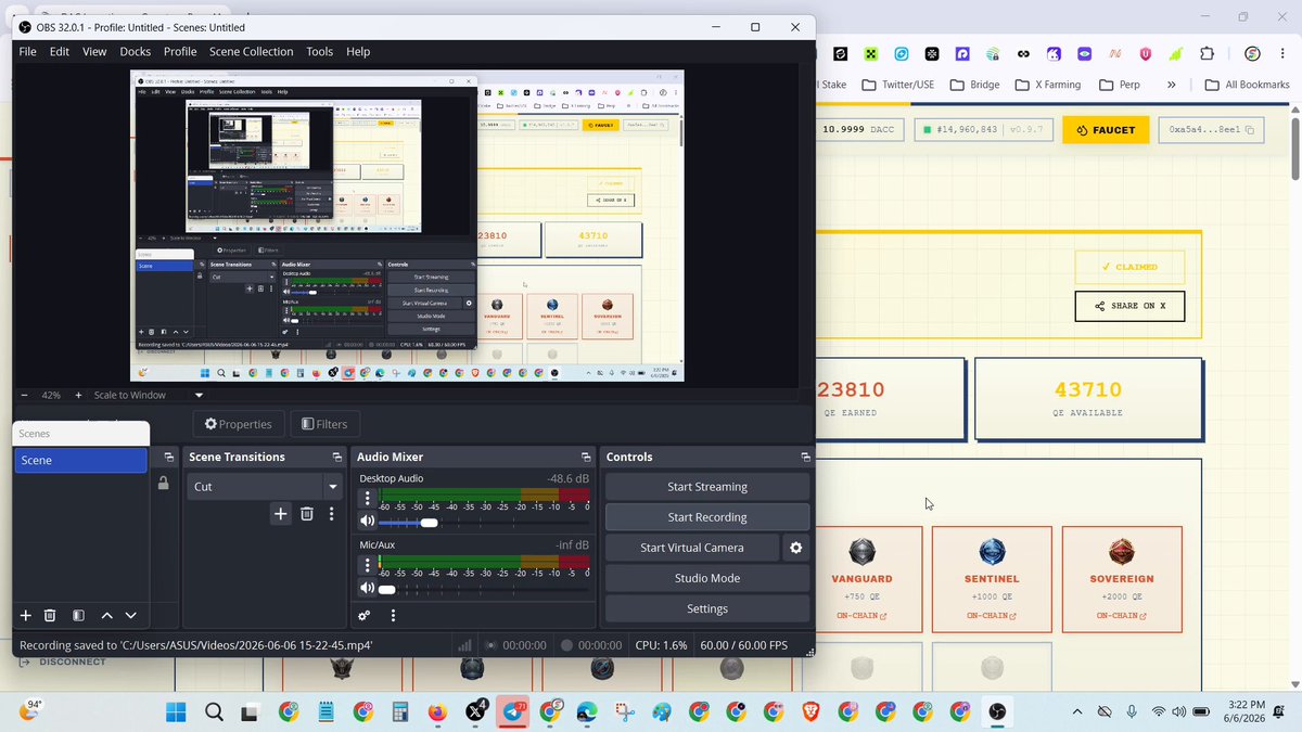 The image shows a computer screen displaying an application interface with various icons and text pop-ups, including "I've reached Interceptor" and a question about the status of claims for the "Phantom But." The context of this image suggests that a user might be exploring the functionality or working on their own project in this particular application. The post talking about "sticking on" also implies that there could be an ongoing issue with the claimed network, as well as possible problems related to the minting or staking process.