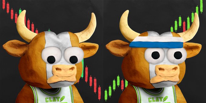 Two cartoon bull mascot figures in a stylized graphic, one wearing a green jersey and the other a headband, set against stock chart backgrounds.