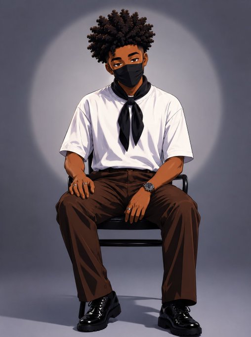 A stylish digital illustration of a masked young man with curly hair, wearing a white shirt, black necktie, brown pants, and polished boots, sitting on a chair against a spotlight backdrop—evoking the sleek, privacy-focused crypto persona that aligns with the post's themes of ownership and ecosystem participation highlighted by $RIVER and @TheARCTERMINAL.