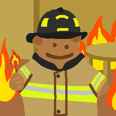 A cartoon firefighter character wearing a helmet and reflective gear stands smiling with flames in the background. The image's firefighting theme adds a bold, heroic visual flair to the announcement about distributing 1/1 GRIZZY PFPs to lucky holders, reinforcing the "fire" aesthetic associated with the project.