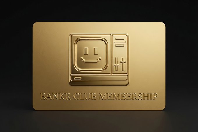 A gold metallic card features an embossed design of a computer monitor with a smiley face and the text 'BANKR CLUB MEMBERSHIP' below it.