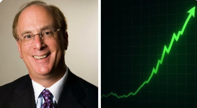 A professional headshot of a smiling man in glasses and a dark suit with a purple tie appears alongside a green stock chart showing a sharply rising upward trend. The image, paired with the post about BlackRock's spot Bitcoin ETF recording a $138.9M inflow, visually reinforces the bullish sentiment and growing institutional confidence in Bitcoin described in the caption.
