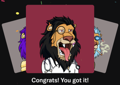 A digital illustration of a roaring lion head with the caption "Congrats! You got it!"
