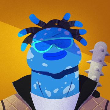 A blue, spiky-haired character wearing teal sunglasses and a spiked shoulder accessory smiles confidently against a vibrant orange background, fitting the bold and colorful "CHAD PEPE" NFT collection reveal. The character's playful, punk-inspired design embodies the "super fun, highly wearable PFPs" described in the announcement.