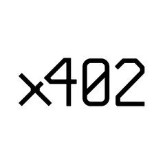 A minimalist black logo on white background reading '×402' in a stylized font.