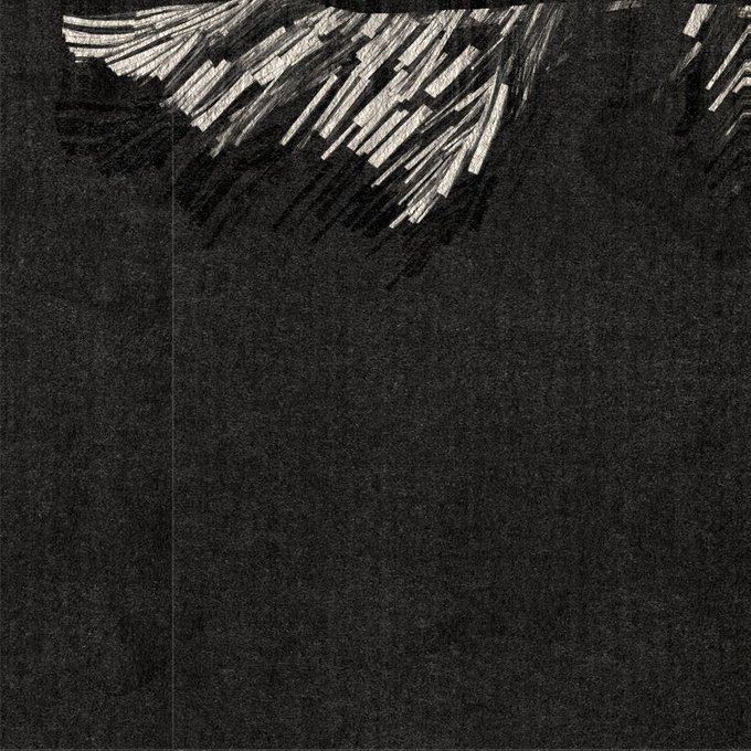 A mostly black textured image with white sketchy strokes in the upper portion, appearing abstract or like a dark wall.