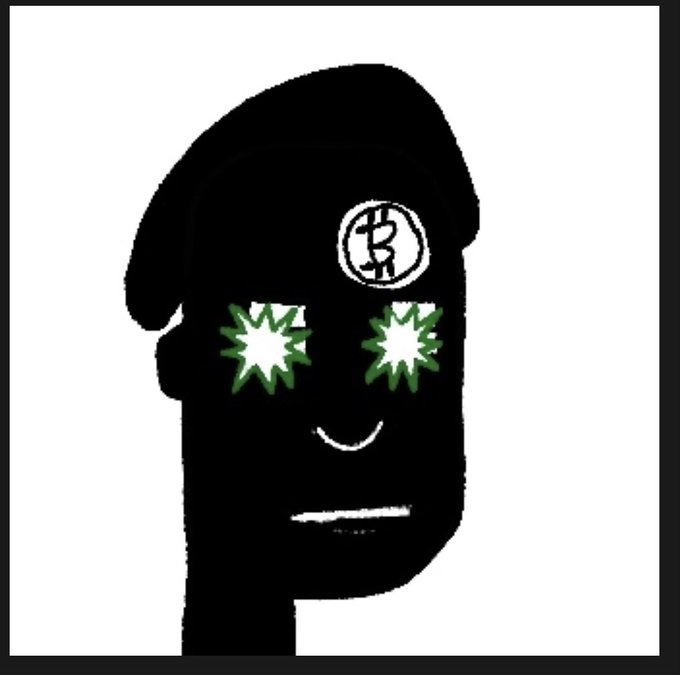 A stylized black silhouette illustration of a face wearing a backwards baseball cap, featuring green starburst eyes and a small smile.