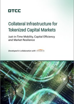 The image shows a DTCC report cover titled "Collateral Infrastructure for Tokenized Capital Markets" with the subtitle "Just-in-Time Mobility, Capital Efficiency and Market Resilience," developed in collaboration with Ripple. The document features the DTCC logo and abstract green digital graphics, highlighting Ripple's involvement in shaping the future of tokenized finance infrastructure. This aligns with the post's message by showcasing Ripple's presence in discussions about the future of financial markets.
