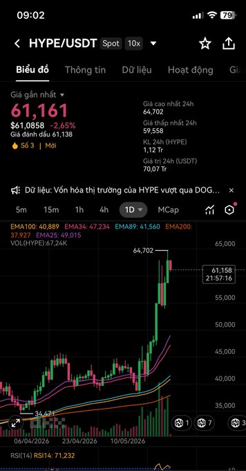 iphone screen displays a stock market graph with a pink line and green bars, accompanied by text in Vietnamese and English.