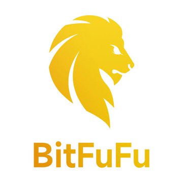 The logo for BitFuFu is displayed, featuring a stylized golden lion's head silhouette above the brand name 'BitFuFu' in golden text.