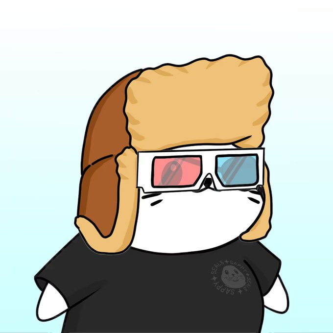 A cartoon illustration of a white character wearing 3D glasses with red and blue lenses and a brown ushanka-style winter hat, dressed in a black t-shirt with a faint 'Sad Girls + Scary Dogs' logo.