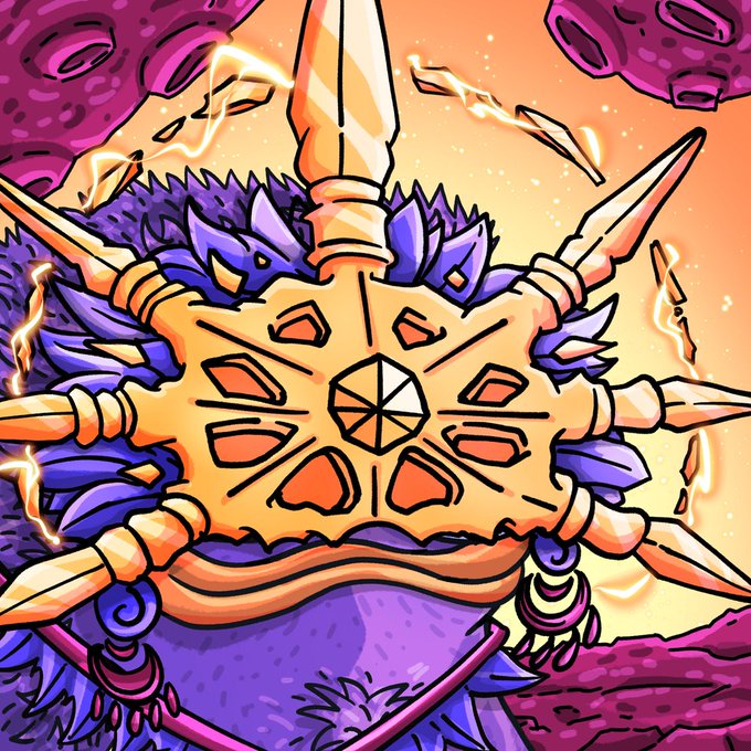 A vibrant illustration of a spiked, crown-like NFT artifact surrounded by purple tentacle-like creatures and electric sparks, fitting the post's announcement of the upcoming $DAK token launch rewarding Daks NFT holders.