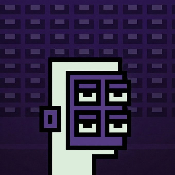 A pixel-art illustration of a mint-green character with a purple multi-drawer face resembling a cabinet or dresser, set against a repeating purple geometric background. The character visually represents the "Inker Punks" NFT collection referenced in the giveaway post for free mints on the Ink Chain.