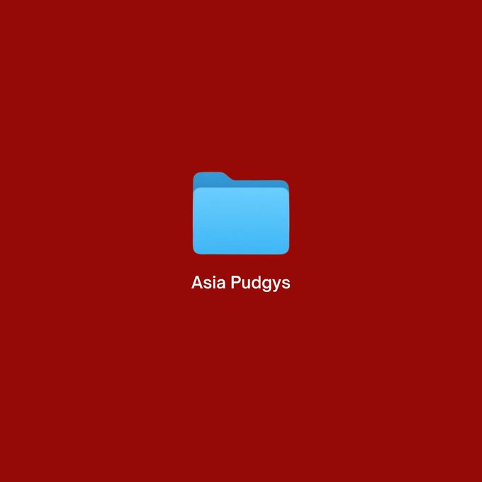 A red screen displaying a blue folder icon labeled 'Asia Pudgys'.