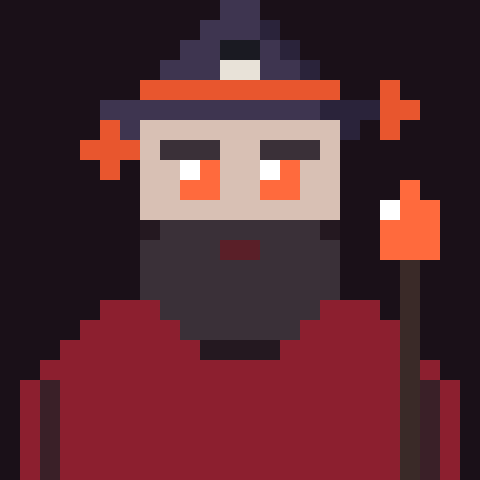 A pixel art wizard with a red hat, dark beard, and glowing orange eyes holds a staff, evoking the mystical and cryptographic nature of zero-knowledge proofs referenced in the "gm" post about Zcash's pioneering use of ZK technology.