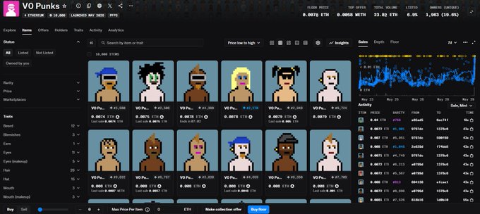 The image shows a computer screen displaying a grid of profiles, each featuring a different person with various hairstyles and clothing styles. There are at least 13 profiles visible, showcasing diverse appearances and personalities. The text "V0 Punks" appears multiple times in the image, indicating that this is likely an advertisement or promotional material for a particular group or subculture.