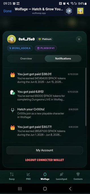 An advertisement for WolfSwap Amplify, which promotes a gold strategy, appears on an Android phone screen. The text on the screen suggests that there was significant growth in reward payments from participants. Additionally, the app indicates that users are connecting their accounts to access these rewards and that their status is set to "Locked". The advertisement implies that the users have successfully locked themselves into the gold strategy and are now reaping the benefits of their investment.