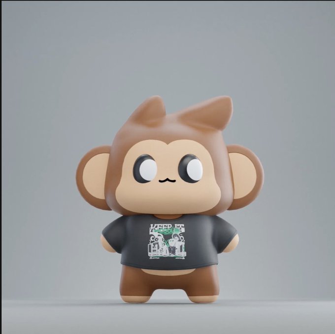 A cute brown and tan monkey-like character wearing a dark gray t-shirt that reads "KEEP IT" along with a graphic design featuring small figures. The "Stylish Chimpi" character appears to be the avatar being referenced in the post about OthersideMeta, suggesting the user is representing themselves with this fashionable chimpy character in the OthersideMeta virtual world.