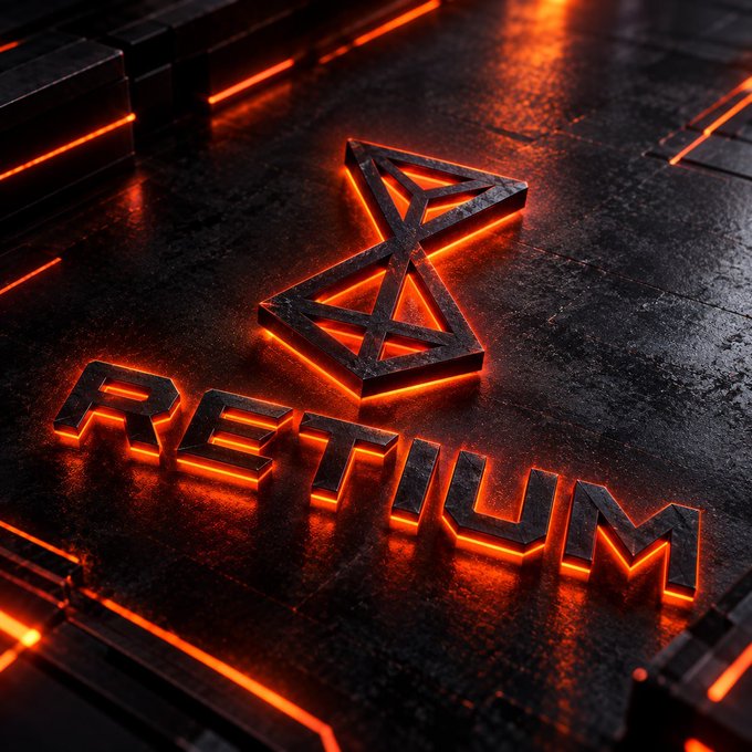 A glowing orange "RETIUM" logo with a geometric emblem sits on a dark, metallic surface with illuminated edges. The bold branding reflects the post's focus on the RetiumChain project, though the image itself only conveys the project's name and futuristic aesthetic rather than the technical details about ML-DSA-44 signature sizes discussed in the text.