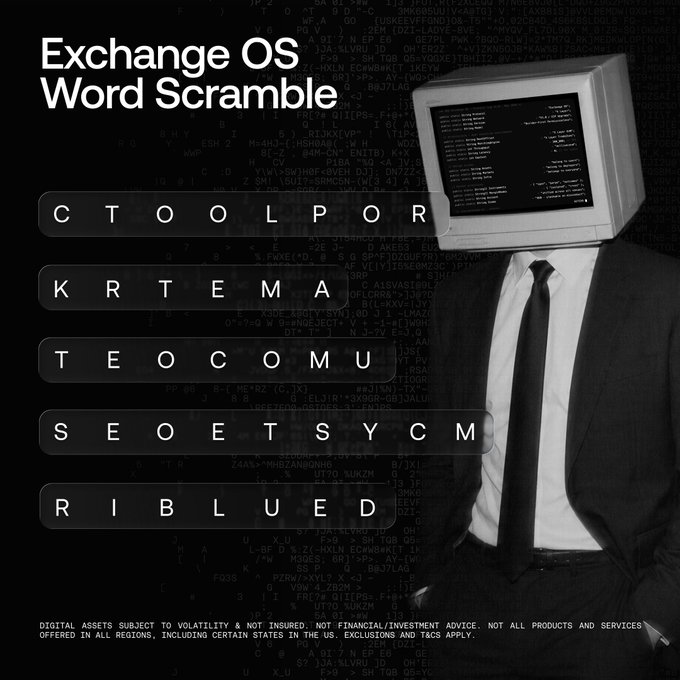 The image features an advertisement for a trading bonus that requires users to participate in a word scramble game. The poster includes a man wearing a tie, possibly a businessman or a tech professional, who has his head cut off with a computer monitor attached to his head. This unusual setup serves as the backdrop for the advertisement and is meant to catch viewers' attention.