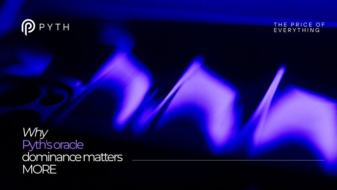The image shows an infographic about the price of everything with blue hues and purple lines. The title of the image reads "Why Pyth's Oracle Matters More" which emphasizes the importance of oracles like Pyeth in DeFi. This statement is backed up by the fact that it is part of a network called PythNetwork, which has been known to be an essential platform for DeFi activities such as lending apps functioning smoothly and efficiently even if there are market disruptions.