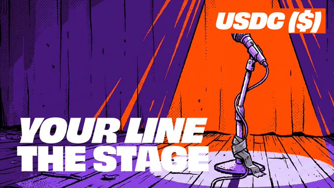 The image features a microphone with the words "Your Line The Stage" written above it, along with an orange curtain backdrop. The text also includes some code that says "AI doesn't just create lies anymore. It simulates reality until truth feels optional. Crypto doesn’t just verify truth. It turns deception into an economic loss." This suggests a connection between the image and the post about AI's impact on trust in the financial world, as both AI systems and cryptocurrencies can be used to deceive people or manipulate information for personal gain.