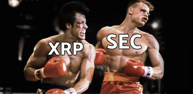The image depicts two boxers facing off in a ring, with "XRP" labeled on one and "SEC" on the other, visually representing the ongoing regulatory battle between Ripple's cryptocurrency and the U.S. Securities and Exchange Commission. It serves as a powerful metaphor for the post's claim that "$XRP already has regulatory clarity," suggesting XRP is poised to defeat the SEC in their boxing match.