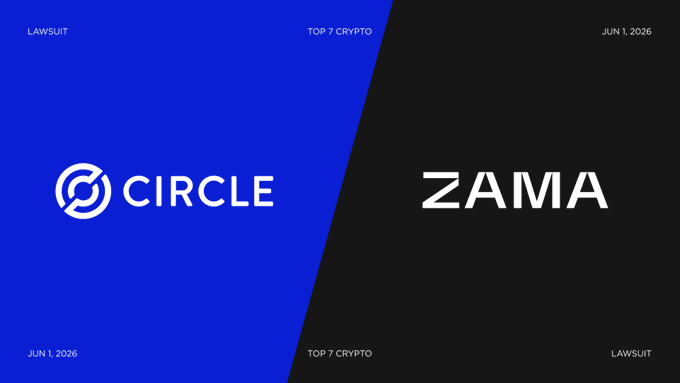 The image features two logos side by side against each other with the words "circle" and "zama" written below them. The text above the logos reads, "Top 7 crypto", which suggests that these are cryptocurrency-related companies or projects. Below the logos is a block of text stating, "cUSDC is a wrapper holding the USDC that backs every confidential token". This implies that the two logos are associated with a cryptocurrency called cUSDC. The image also includes a date and time stamp, indicating when this event took place.