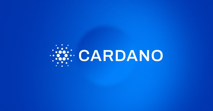 The Cardano logo, featuring its distinctive white dot-patterned emblem alongside the "CARDANO" wordmark, is displayed against a gradient blue background, visually reinforcing the brand's identity in support of the message highlighting community-driven governance and the role of $ADA holders in protocol decisions.