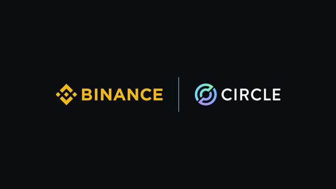 A black graphic displays the logos for Binance and Circle side-by-side, separated by a vertical line.