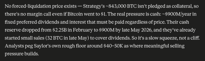 The image shows an analysis by someone named "Saylor". It appears that Saylor has listed his analysis of a ticker, which could be Bitcoin or another cryptocurrency. The text from the post suggests that Saylor found the liquidation price for this ticker pyramid and wants people to focus on it. However, the content does not provide any specific details about the analysis itself, making it hard to determine whether it is related to Bitcoin or a different currency. This could be an interesting piece of information in its own right without directly being about Bitcoin or other cryptocurrencies.