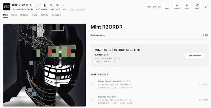 The image features a website with a page titled "MINT ALERT". On this page, there are descriptions of various items available for sale at Mint and details about how they operate. The text on the webpage also talks about how the minting of coins can have an impact on its price. It seems to be related to a post from someone named Dario Desiena on a social media platform that includes information about the mint alert, cryptocurrency prices, and something about Mint AlERT by @R3ORDR. The image focuses on the content displayed on this webpage and how it pertains to the post.