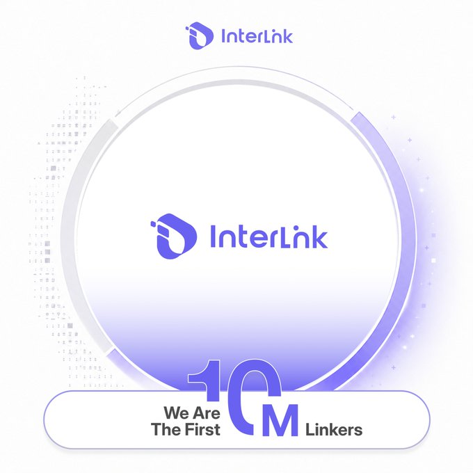 This image showcases the InterLink logo, with the "10M" graphic prominently displayed in the center. The tagline "We Are The First 10M Linkers" appears at the bottom, celebrating a milestone of 10 million users.