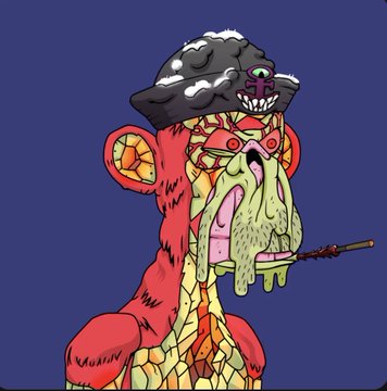 The image shows a grotesque, mutated monkey-like creature with rotting flesh, exposed muscles, drooping facial features, and a small grinning rat perched on its head, holding what appears to be an arrow or stick. It visually echoes the post's reference to "mutant and ape friends" by depicting a sickly, decayed ape-like figure combined with rodent imagery, fitting a dark or edgy NFT/AI art aesthetic.