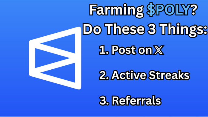 "This could be one of the BIGGEST airdrops in crypto. Heres 3 easy ways to secure your $POLY airdrop: 1. Posting on 𝕏 >Connect your account >Post trades/PnL >Tweet genuinely about Polymarket 2. Stay active DAILY >User Retention is a key KPI for these projects.