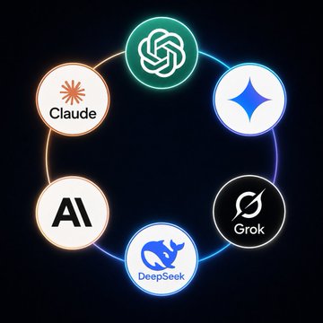 The image features a circular arrangement of five logos, each representing a different company or organization related to artificial intelligence (AI). The logos include "Claude", "DeepSeek", "Grok", "AI tokens", and "AI models". These logos are arranged in a circle, with the first logo on the outer edge and the last one on the inner edge. The arrangement of these logos suggests that they might be part of an AI-related project or initiative, possibly aimed at addressing the current AI cost crisis by providing solutions for AI tokenization and AI model pricing.