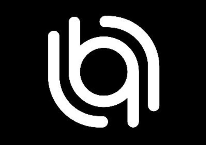 A minimalist white logo on a black background, featuring a stylized design resembling the letters 'b' and 'n' in a continuous line.
