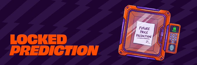 A promotional graphic with 'LOCKED PREDICTION' in bold orange text next to an illustrated locked box displaying 'FUTURE PRICE PREDICTION' and '24' on its label.