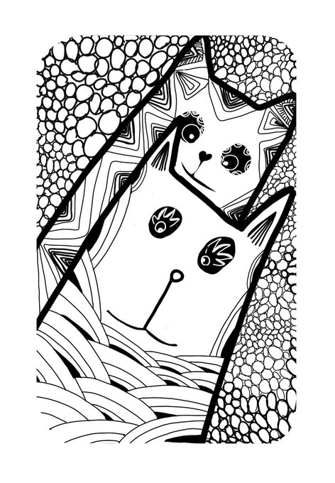 A black-and-white abstract illustration features a stylized geometric figure resembling a face with floral eye motifs, framed by pebble-like patterns and flowing lines. The piece, titled "Two Allies" and presented as a limited edition 10/10 NFT minted on Tezos, reflects the bold, hand-drawn aesthetic typical of the blockchain digital art collection on objkt.com.